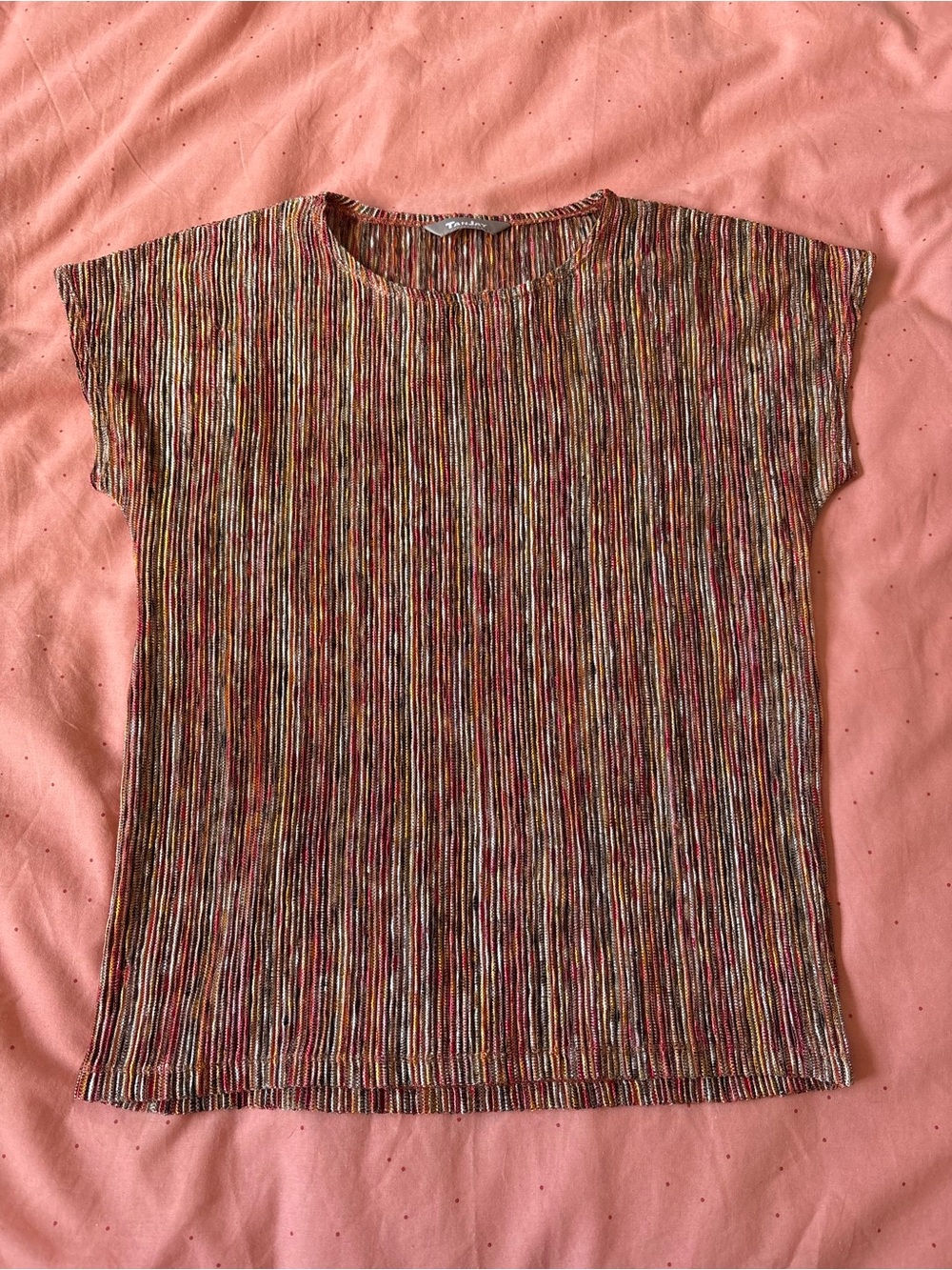 Vintage boxy Multicolor Ribbed Short-Sleeve Knit Top